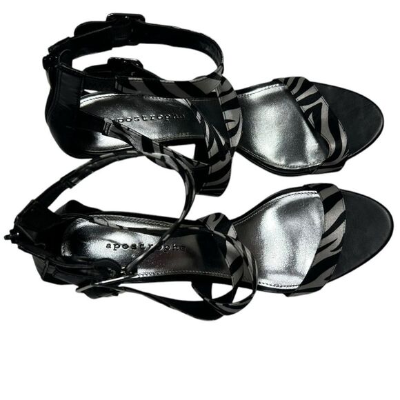 Apostrophe Black and White Zebra Print Strappy Heels Size 9.5 - Picture 4 of 13